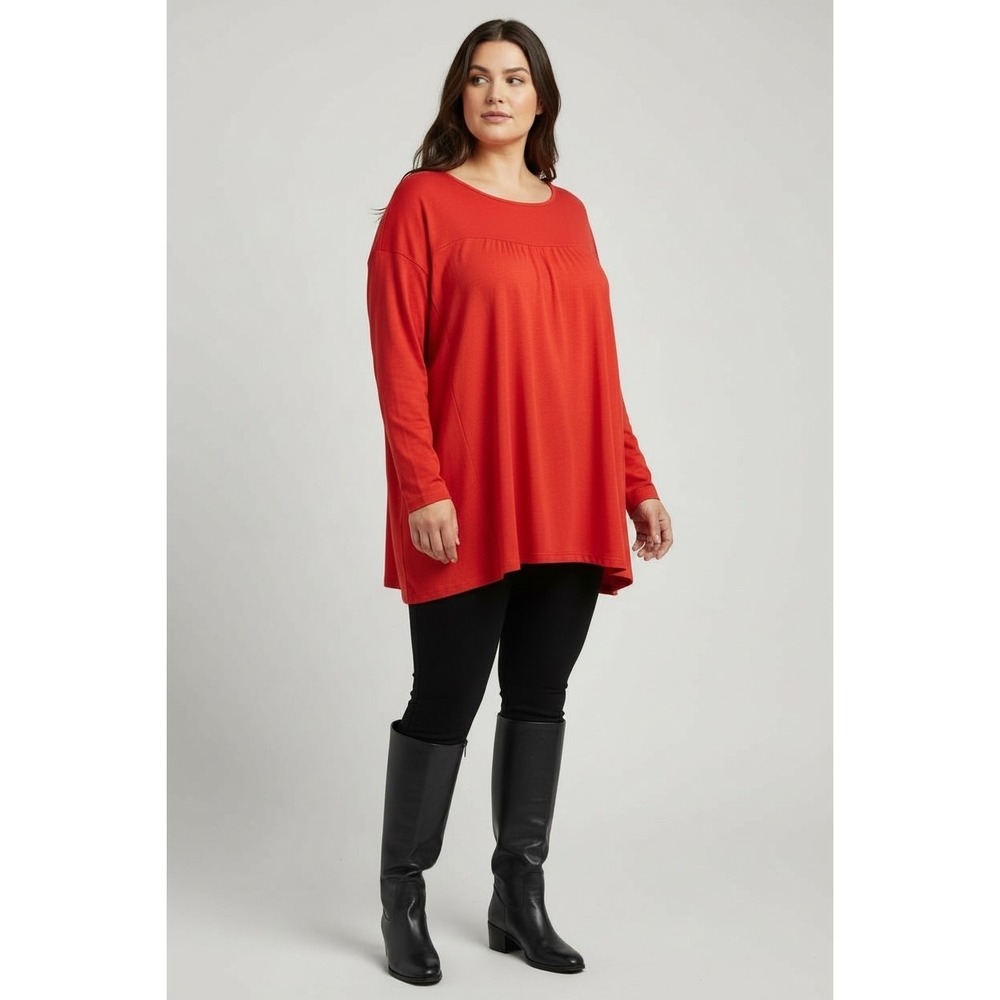 NEW Knox Rose‎ Red Long Sleeve Pleated Boho Tunic Top Size XL Core Casual Flowy